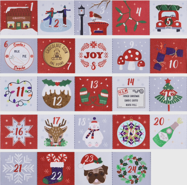 MAKE-YOUR-OWN ADVENT CALENDAR KIT: RED. NEW IMPROVED, LARGER DESIGN