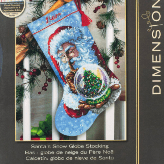 Counted Cross Stitch Kit: Stocking: Santa's Snow Globe - Dimensions