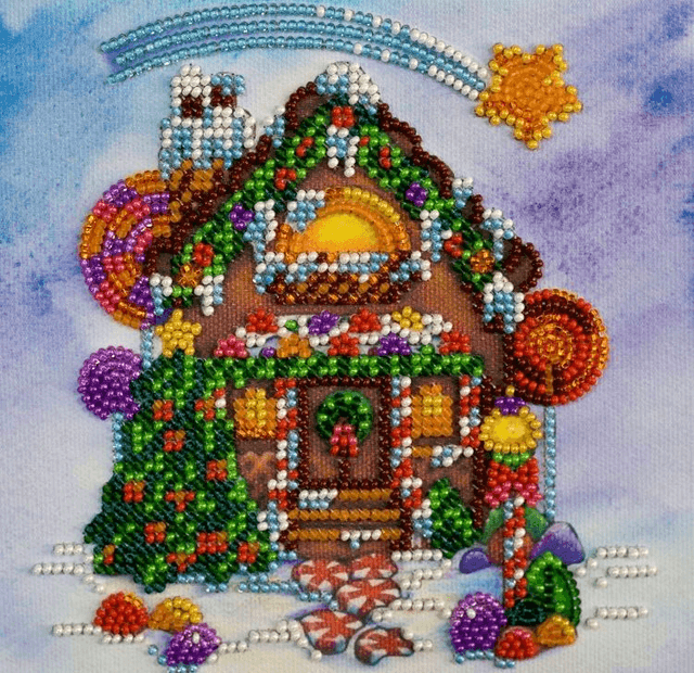  GINGERBREAD HOUSE MINI BEAD EMBROIDERY KIT  15X15 CM