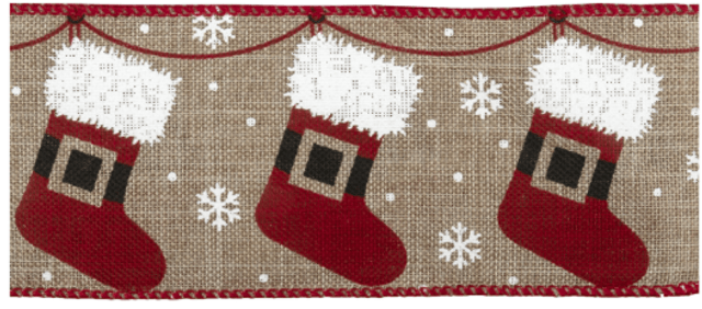 Santa Boots Wired Edged Ribbon Sold Per Metre 