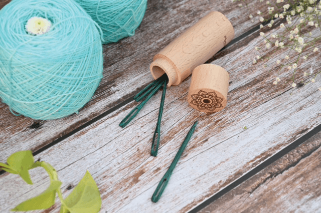 The Mindful Collection: Needles: Darning: Wooden: Teal: in Beech Wood Container: 4 Pieces