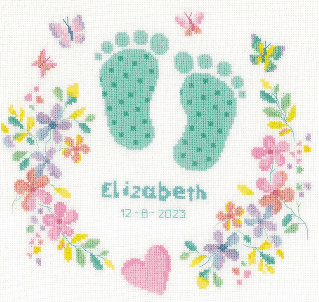 Counted Cross Stitch Kit: Birth Record: Baby Feet by Vervaco