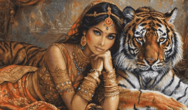 Cross Stitch Kit Luca-S Gold - The Indian Princess and The Royal Tiger